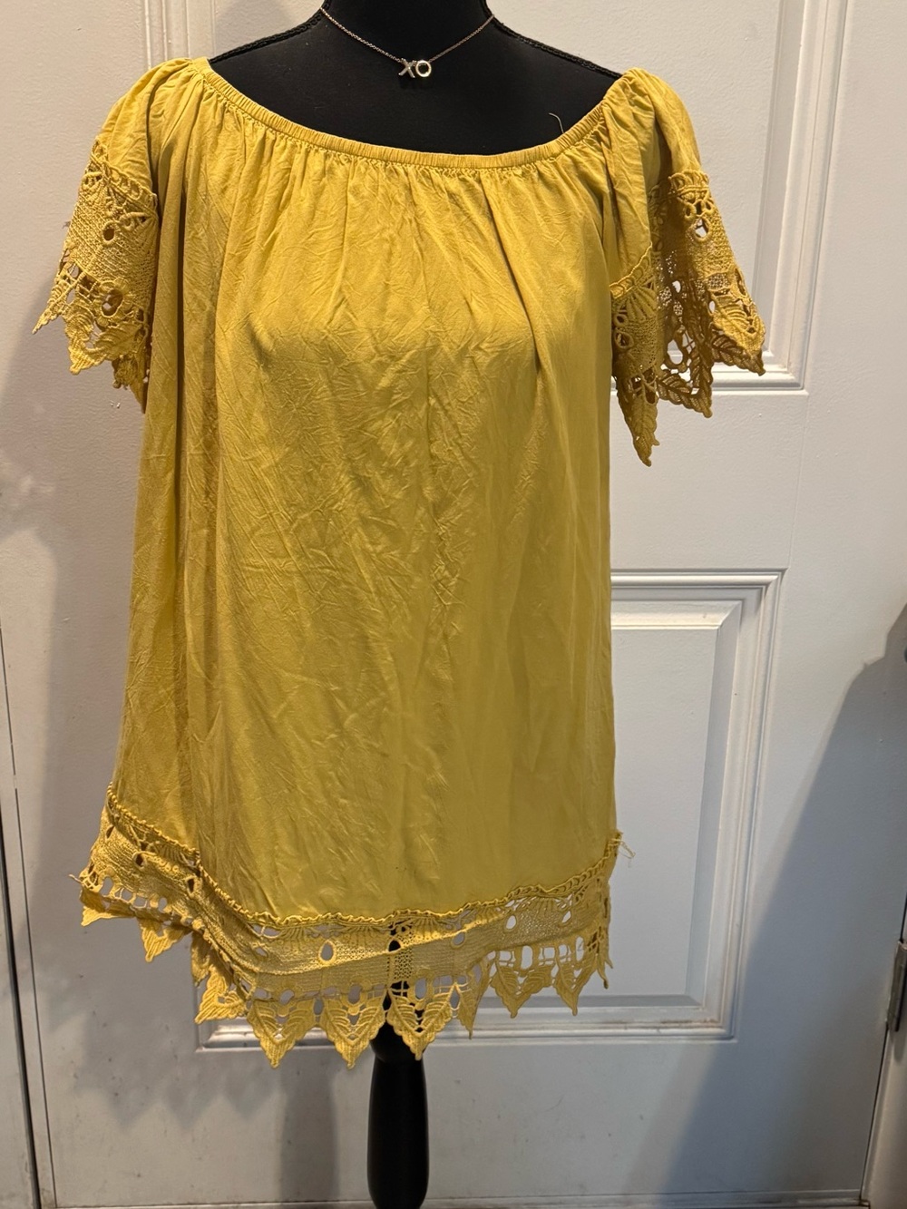 Women's Boho Yellow Off-Shoulder Crochet Trim Top